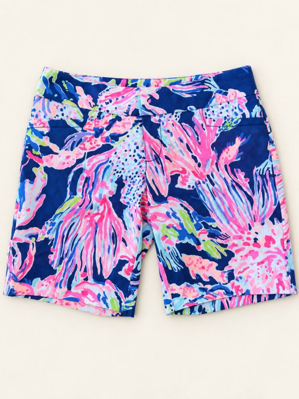 Lilly Pulitzer Navy Pink Multicolor Tropical Print Textured Shorts Size 0